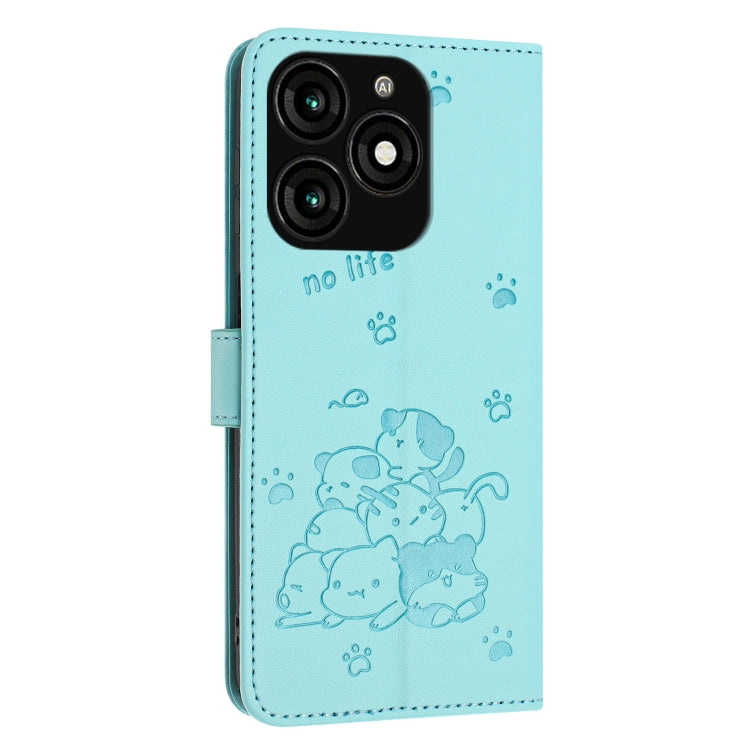 For itel A70 Embossed Kitten Phone Leather Case with Lanyard