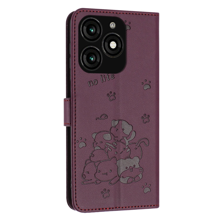 For itel A70 Embossed Kitten Phone Leather Case with Lanyard