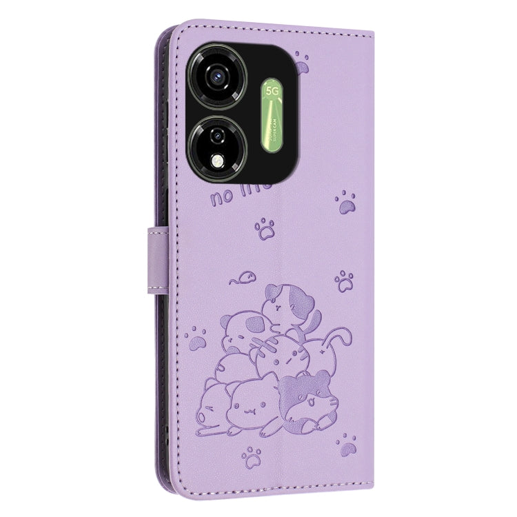 For itel P55 5G / P661N Embossed Kitten Phone Leather Case with Lanyard
