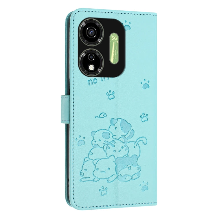 For itel P55 5G / P661N Embossed Kitten Phone Leather Case with Lanyard