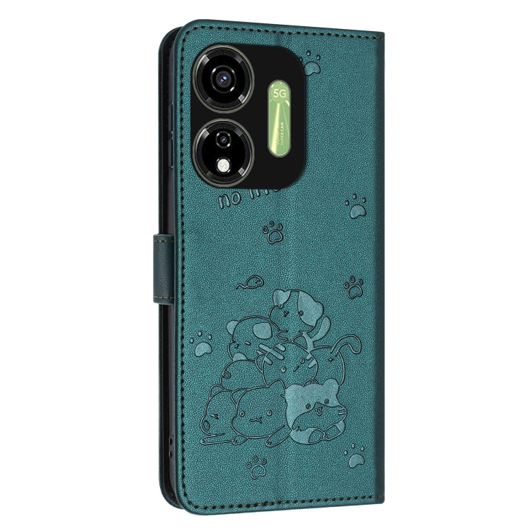 For itel P55 5G / P661N Embossed Kitten Phone Leather Case with Lanyard
