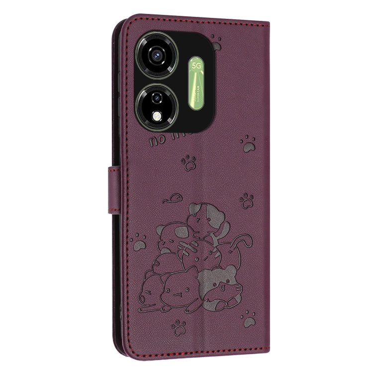 For itel P55 5G / P661N Embossed Kitten Phone Leather Case with Lanyard