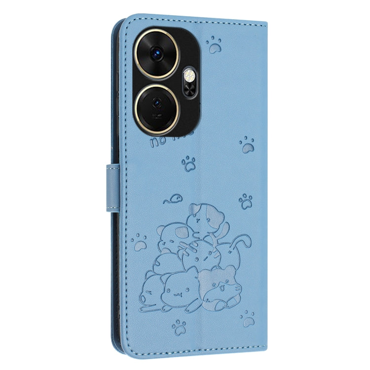 For itel P55+ Embossed Kitten Phone Leather Case with Lanyard