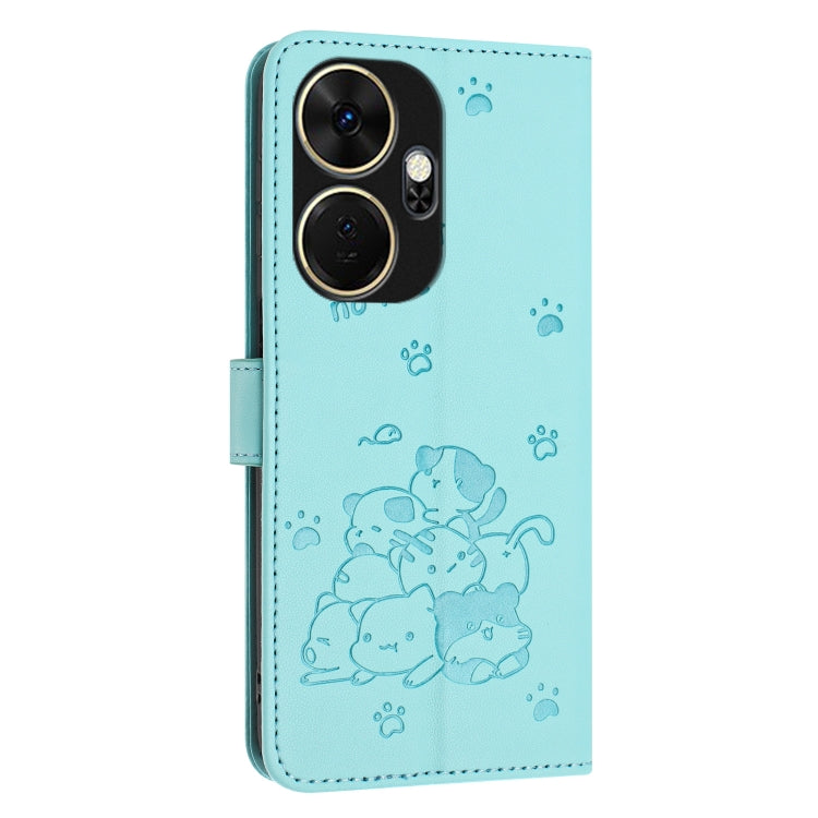 For itel P55+ Embossed Kitten Phone Leather Case with Lanyard