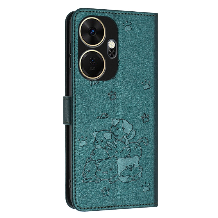 For itel P55+ Embossed Kitten Phone Leather Case with Lanyard