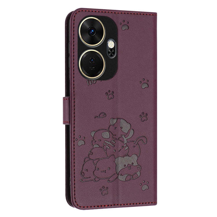 For itel P55+ Embossed Kitten Phone Leather Case with Lanyard