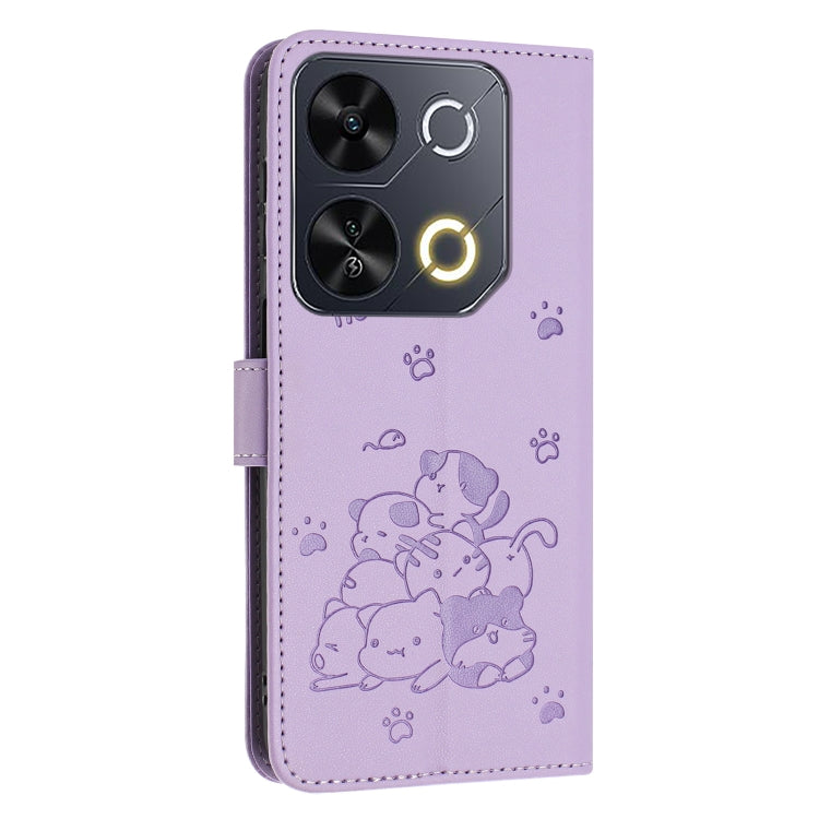 For itel P65 4G / P671L Embossed Kitten Phone Leather Case with Lanyard