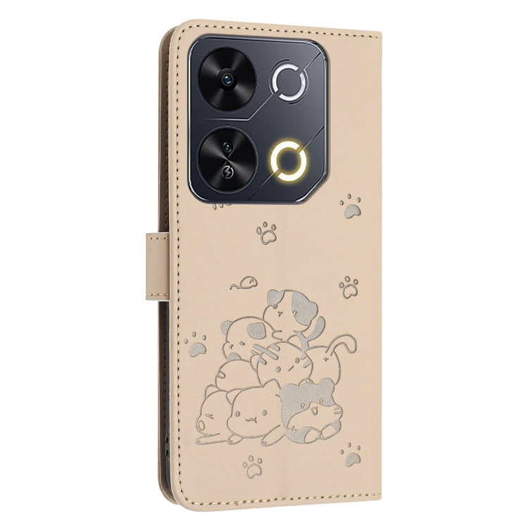 For itel P65 4G / P671L Embossed Kitten Phone Leather Case with Lanyard