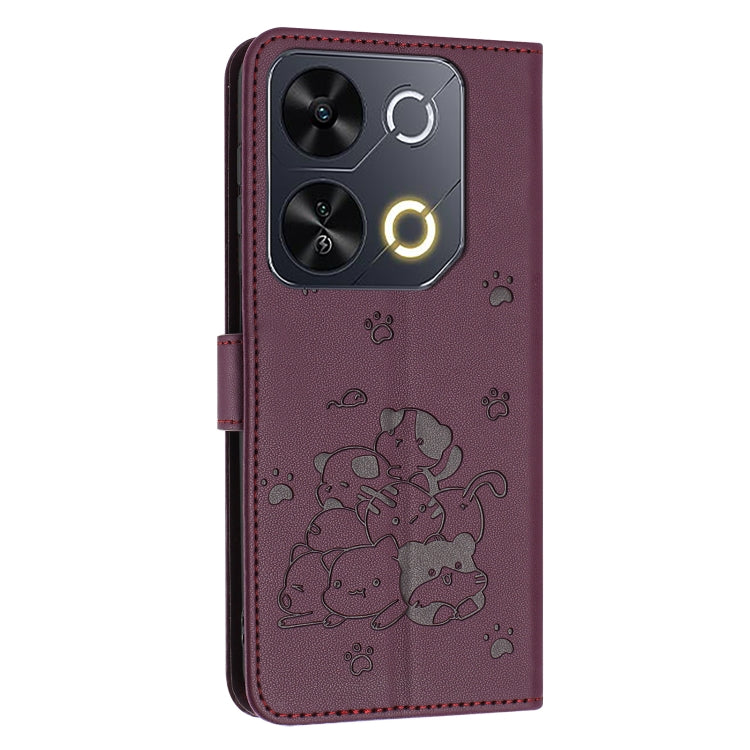 For itel P65 4G / P671L Embossed Kitten Phone Leather Case with Lanyard