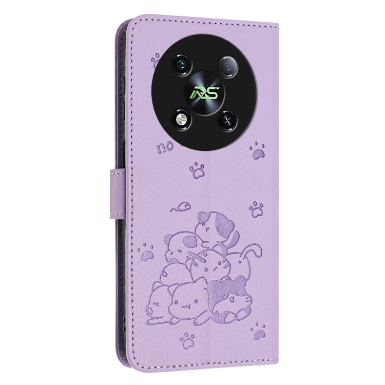 For itel RS4 Embossed Kitten Phone Leather Case with Lanyard