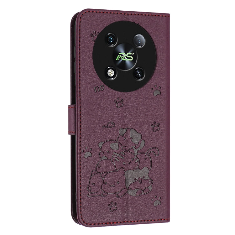 For itel RS4 Embossed Kitten Phone Leather Case with Lanyard