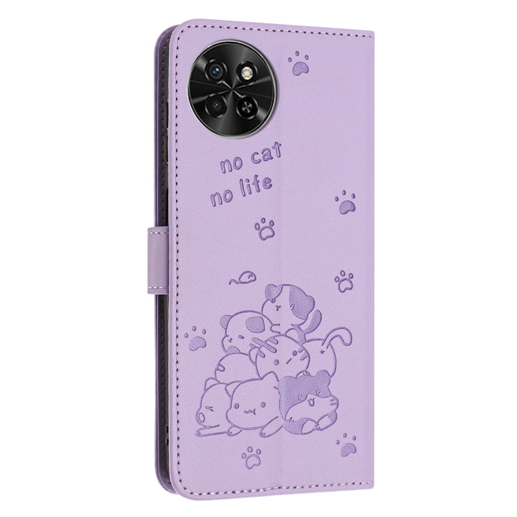For itel S23 Embossed Kitten Phone Leather Case with Lanyard