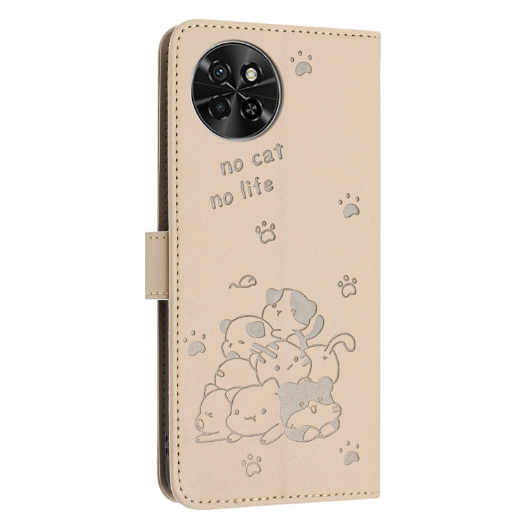 For itel S23 Embossed Kitten Phone Leather Case with Lanyard