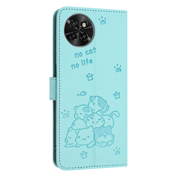 For itel S23 Embossed Kitten Phone Leather Case with Lanyard