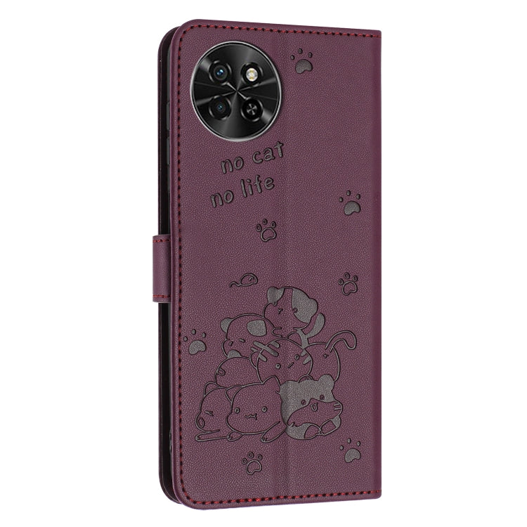 For itel S23 Embossed Kitten Phone Leather Case with Lanyard