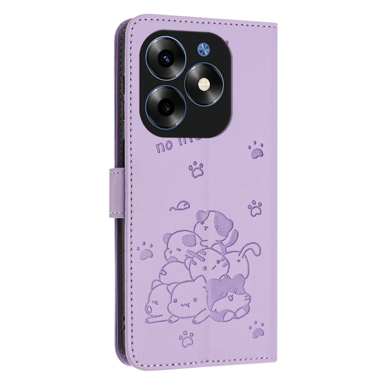 For itel S23+ Embossed Kitten Phone Leather Case with Lanyard