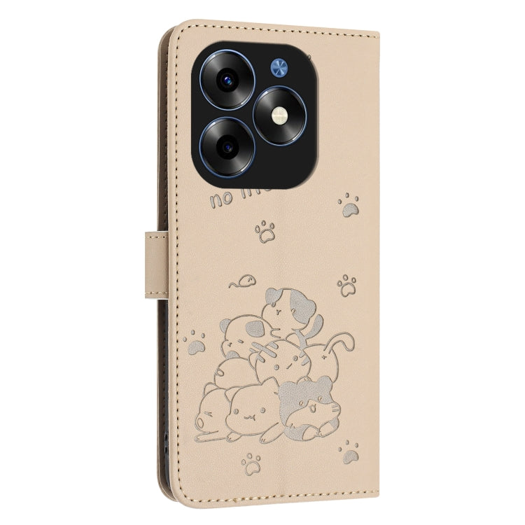 For itel S23+ Embossed Kitten Phone Leather Case with Lanyard