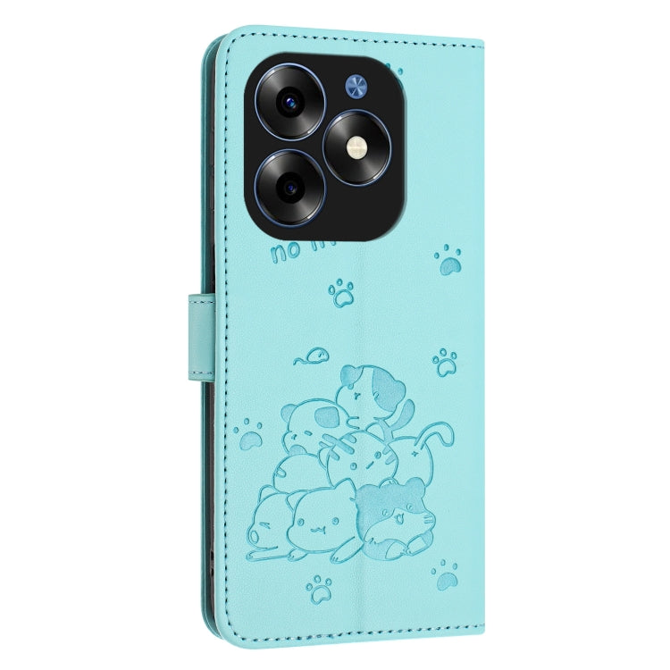 For itel S23+ Embossed Kitten Phone Leather Case with Lanyard