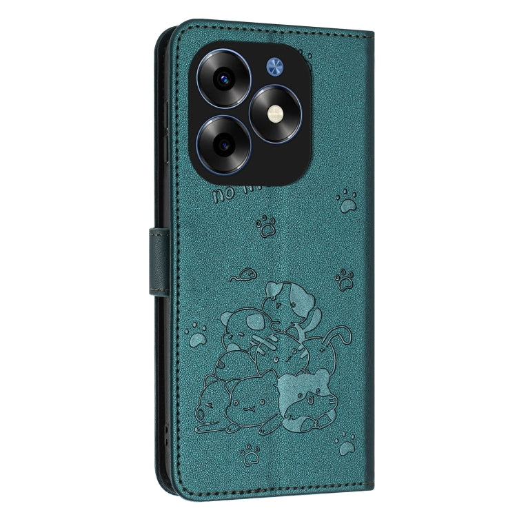 For itel S23+ Embossed Kitten Phone Leather Case with Lanyard