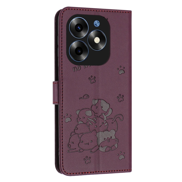For itel S23+ Embossed Kitten Phone Leather Case with Lanyard