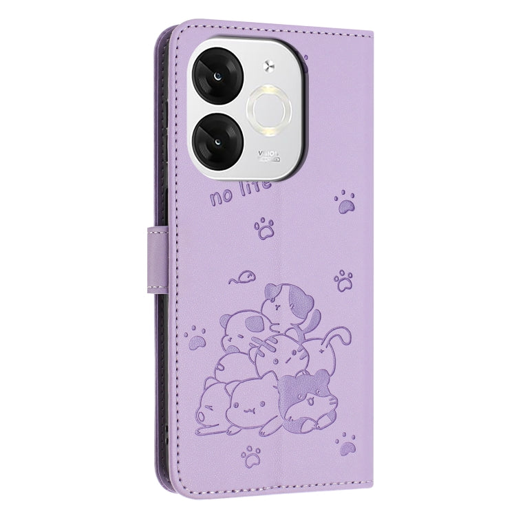 For itel A80 Embossed Kitten Phone Leather Case with Lanyard