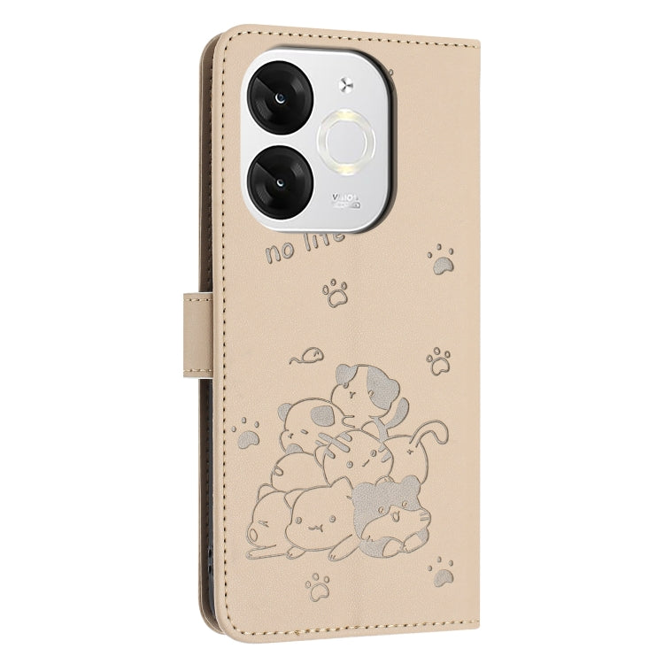 For itel A80 Embossed Kitten Phone Leather Case with Lanyard