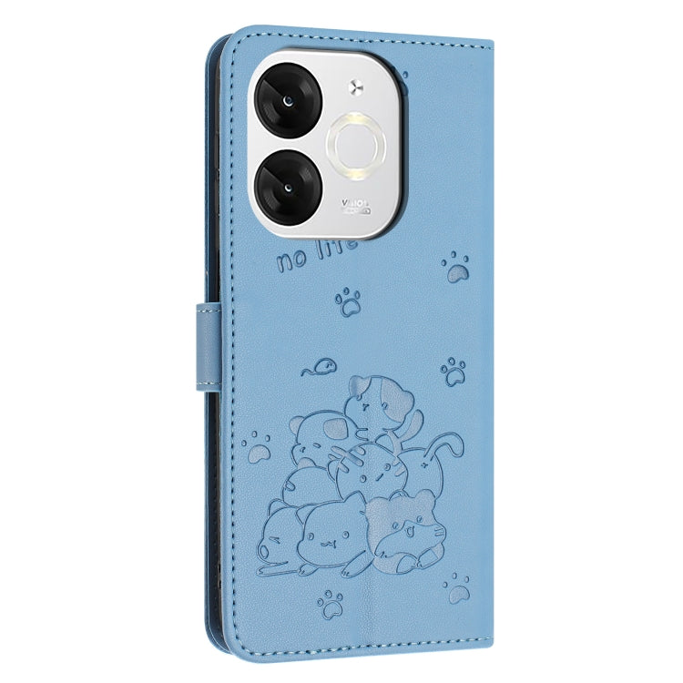 For itel A80 Embossed Kitten Phone Leather Case with Lanyard