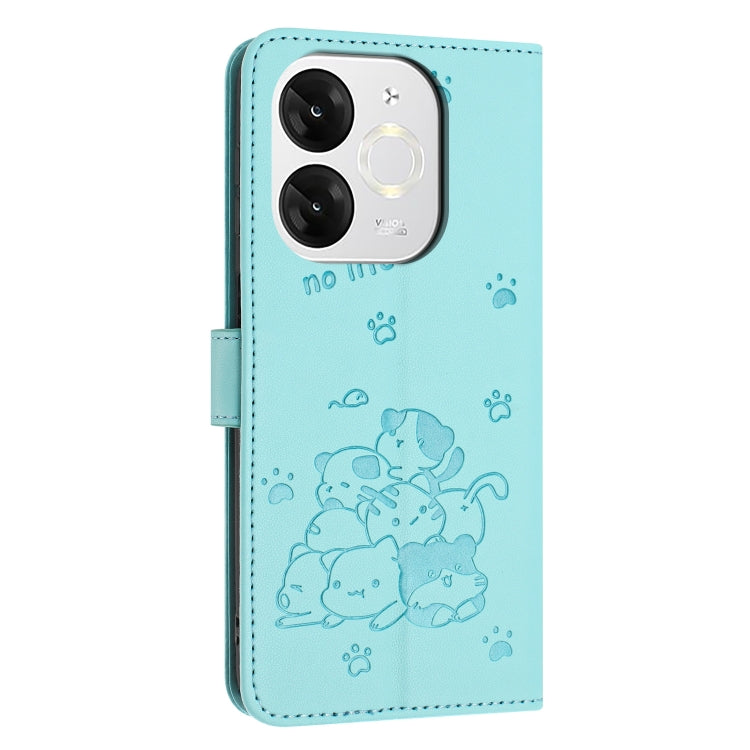 For itel A80 Embossed Kitten Phone Leather Case with Lanyard