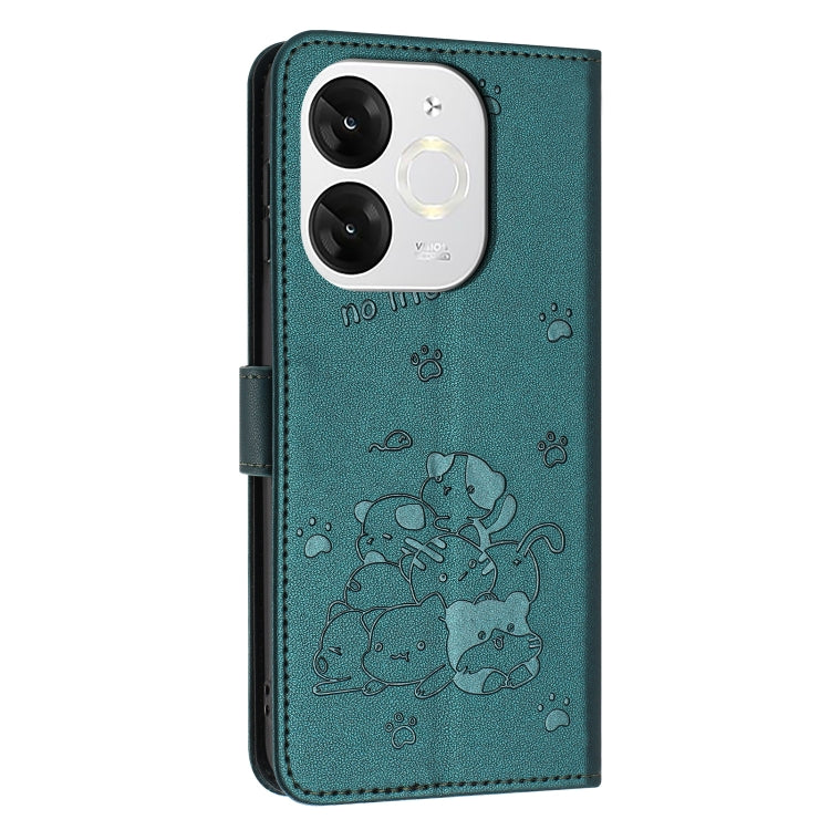 For itel A80 Embossed Kitten Phone Leather Case with Lanyard