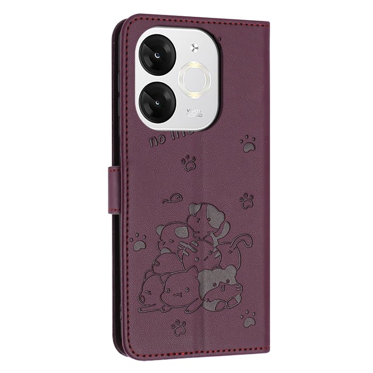For itel A80 Embossed Kitten Phone Leather Case with Lanyard