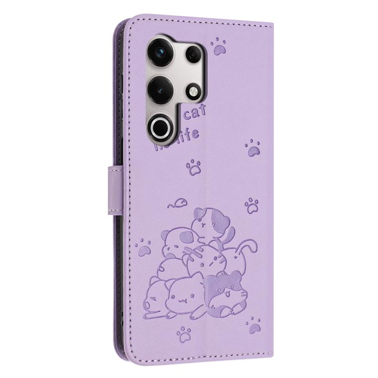 For itel S25 Ultra Embossed Kitten Phone Leather Case with Lanyard