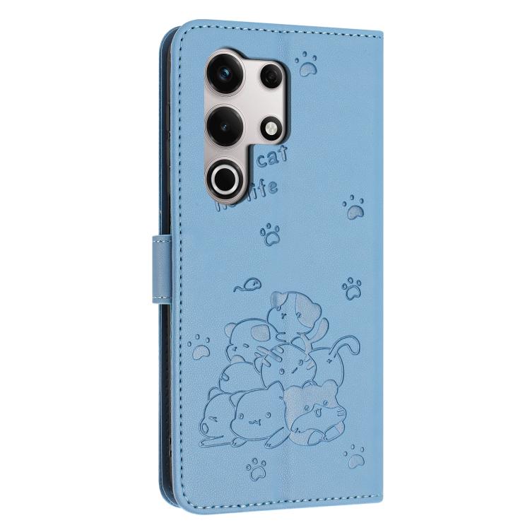 For itel S25 Ultra Embossed Kitten Phone Leather Case with Lanyard