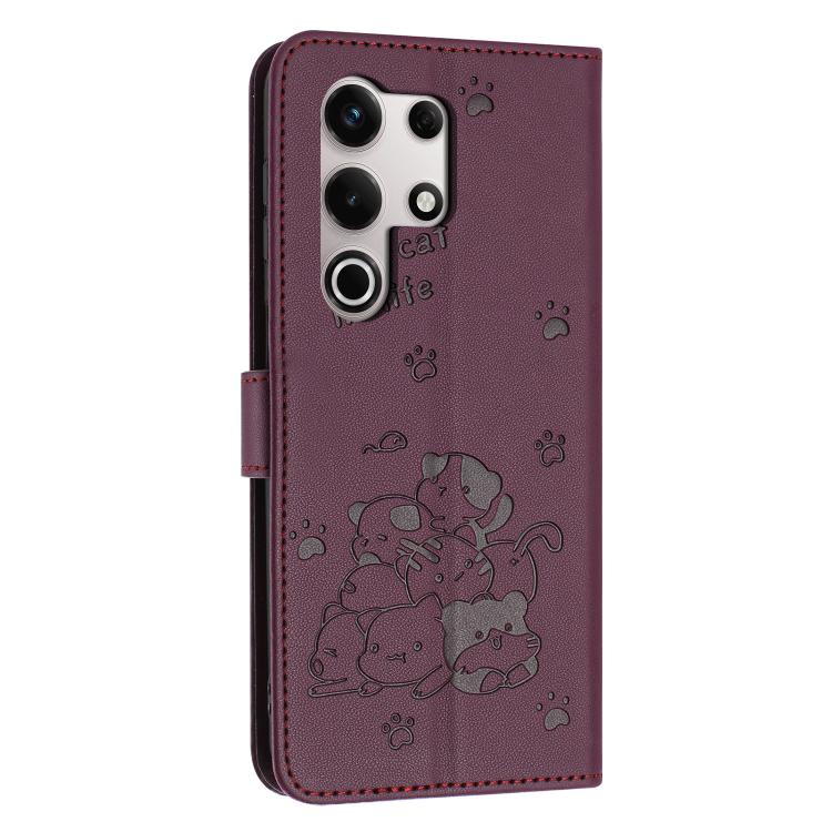 For itel S25 Ultra Embossed Kitten Phone Leather Case with Lanyard