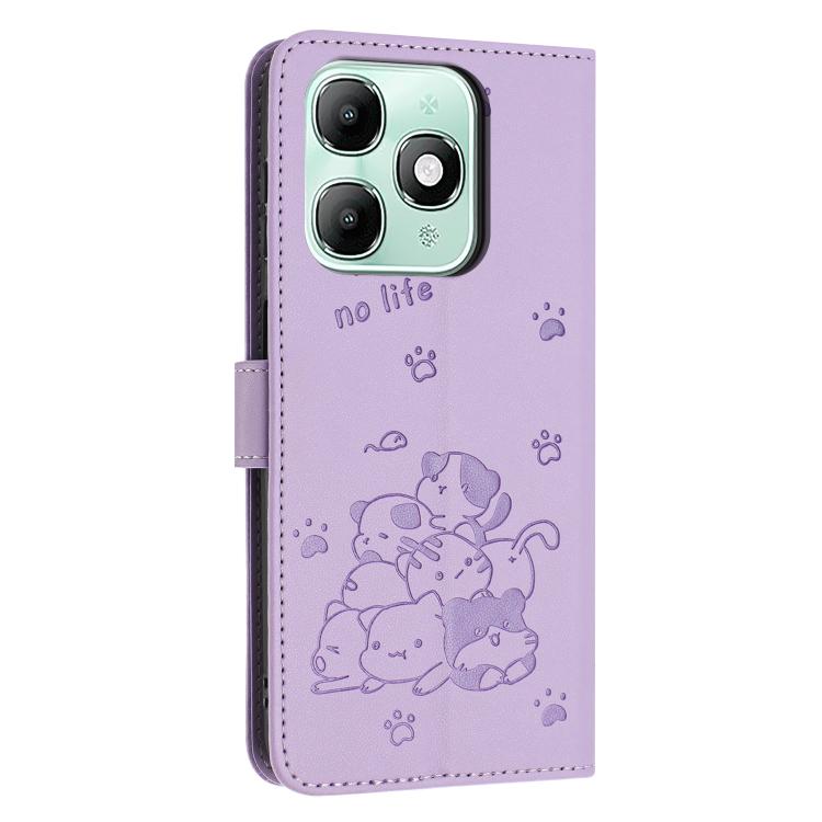 For itel A90 Embossed Kitten Phone Leather Case with Lanyard