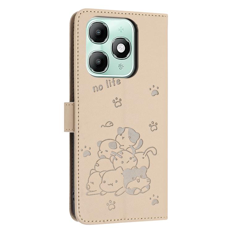 For itel A90 Embossed Kitten Phone Leather Case with Lanyard