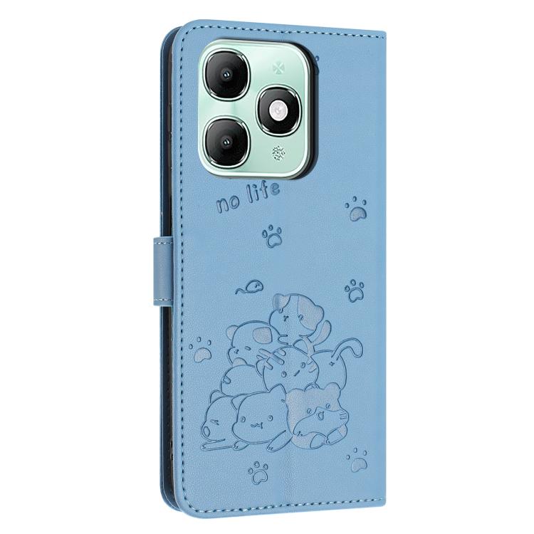 For itel A90 Embossed Kitten Phone Leather Case with Lanyard