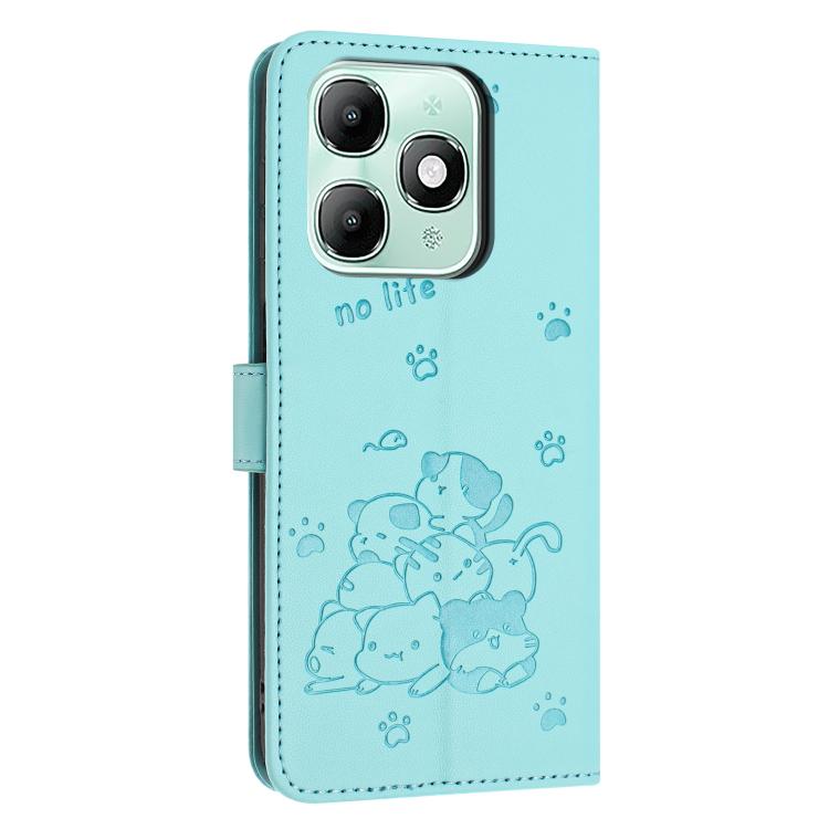For itel A90 Embossed Kitten Phone Leather Case with Lanyard