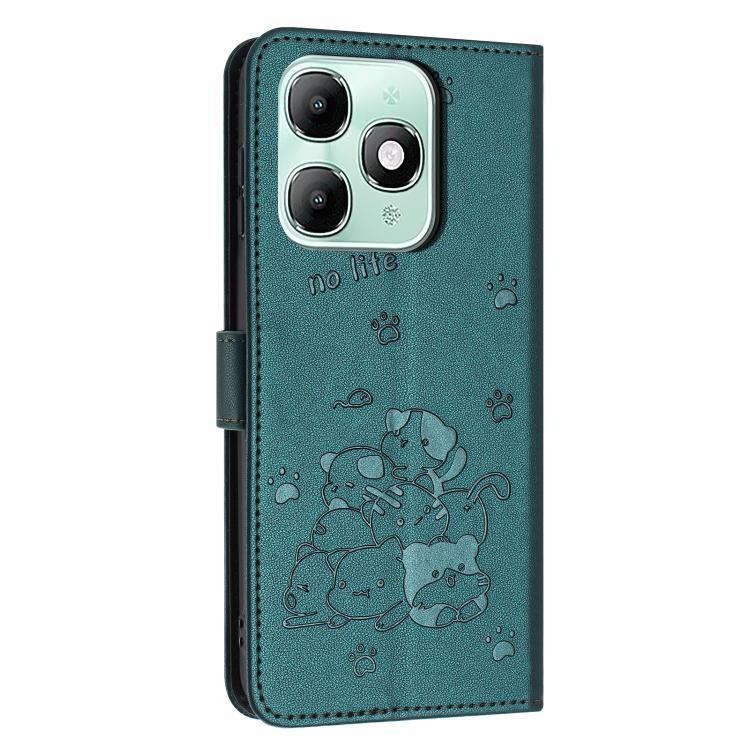 For itel A90 Embossed Kitten Phone Leather Case with Lanyard