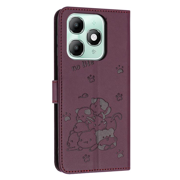 For itel A90 Embossed Kitten Phone Leather Case with Lanyard