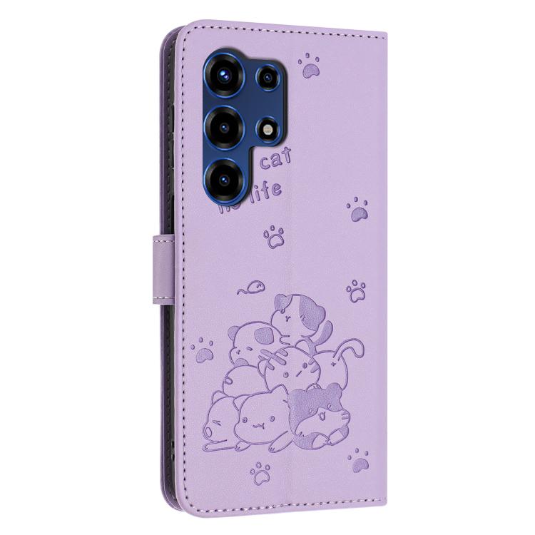 For itel Super 26 Ultra Embossed Kitten Phone Leather Case with Lanyard