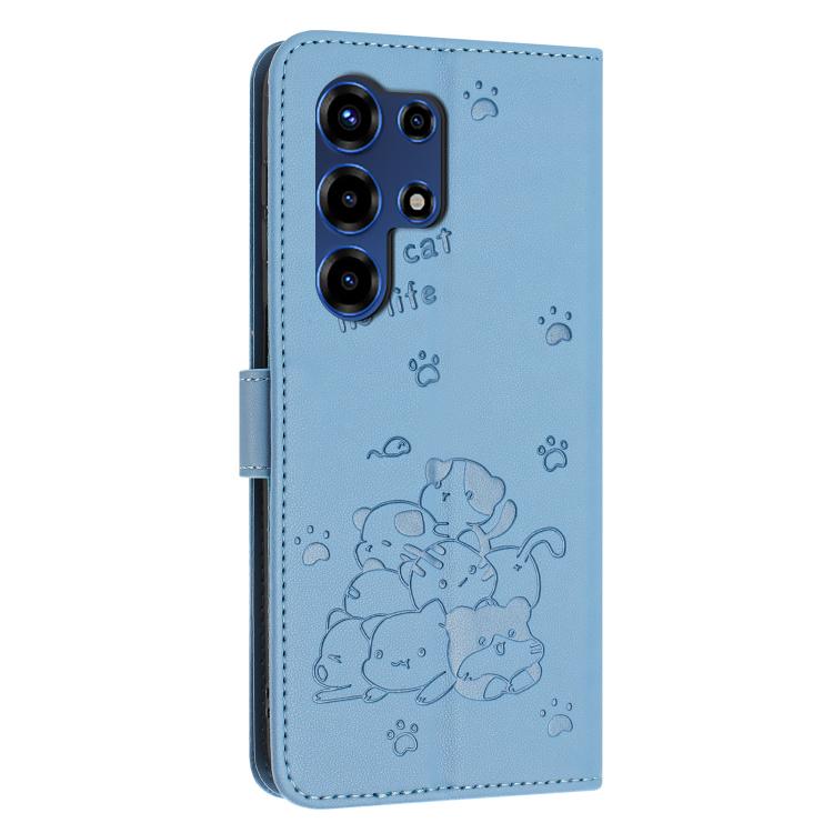 For itel Super 26 Ultra Embossed Kitten Phone Leather Case with Lanyard