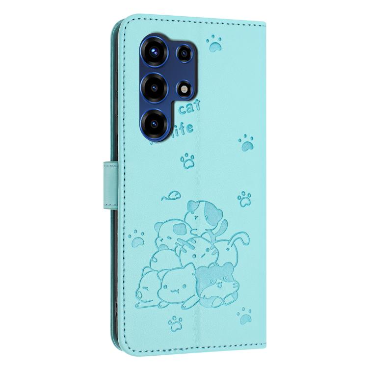 For itel Super 26 Ultra Embossed Kitten Phone Leather Case with Lanyard