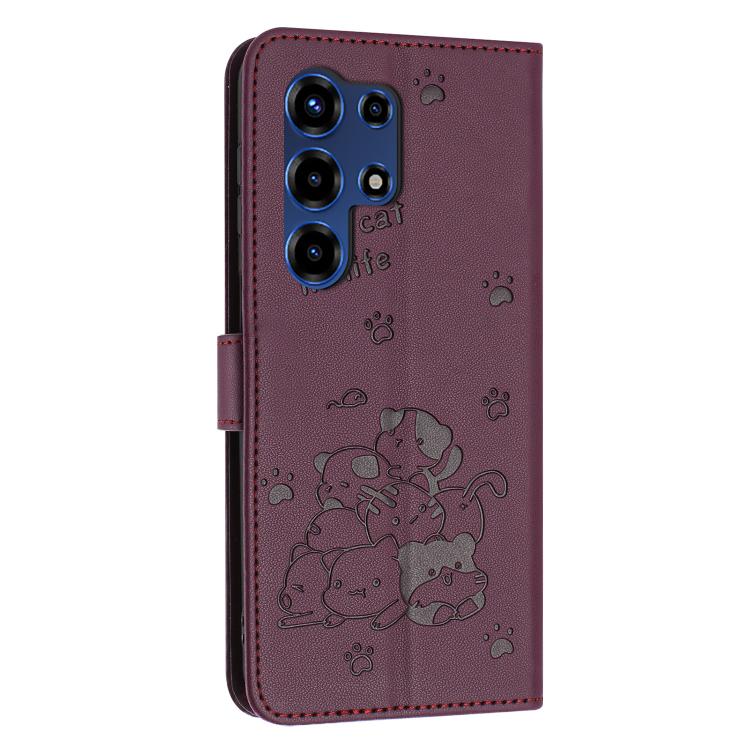 For itel Super 26 Ultra Embossed Kitten Phone Leather Case with Lanyard