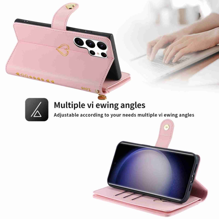 For Samsung Galaxy S23 Ultra 5G POLA Love Multi-Card Slots Zipper Wallet Leather Phone Case