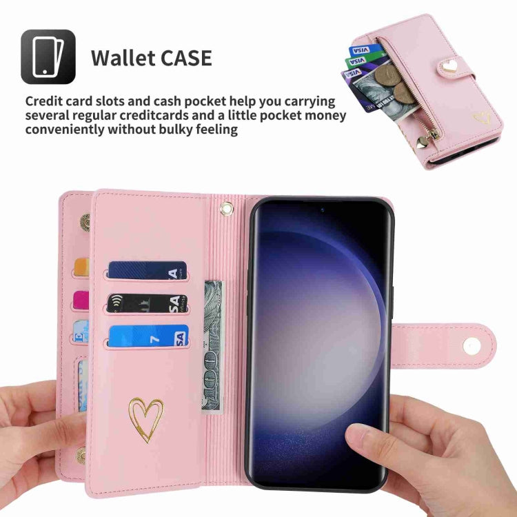 For Samsung Galaxy S23 Ultra 5G POLA Love Multi-Card Slots Zipper Wallet Leather Phone Case