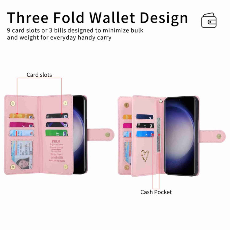 For Samsung Galaxy S23 Ultra 5G POLA Love Multi-Card Slots Zipper Wallet Leather Phone Case