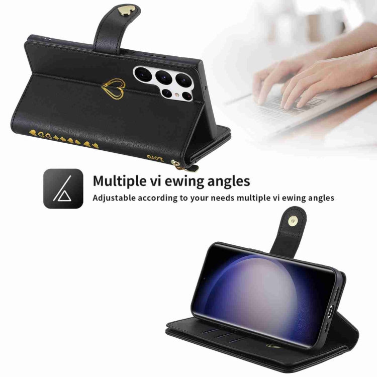For Samsung Galaxy S23 Ultra 5G POLA Love Multi-Card Slots Zipper Wallet Leather Phone Case
