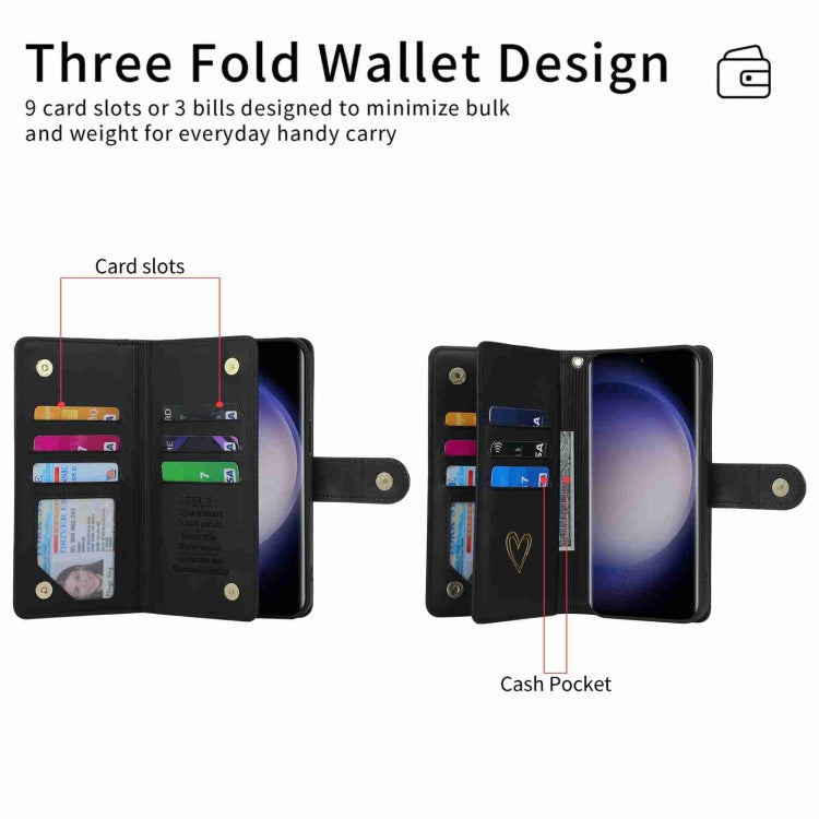 For Samsung Galaxy S23 Ultra 5G POLA Love Multi-Card Slots Zipper Wallet Leather Phone Case