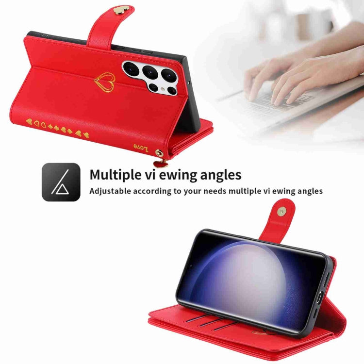 For Samsung Galaxy S23 Ultra 5G POLA Love Multi-Card Slots Zipper Wallet Leather Phone Case