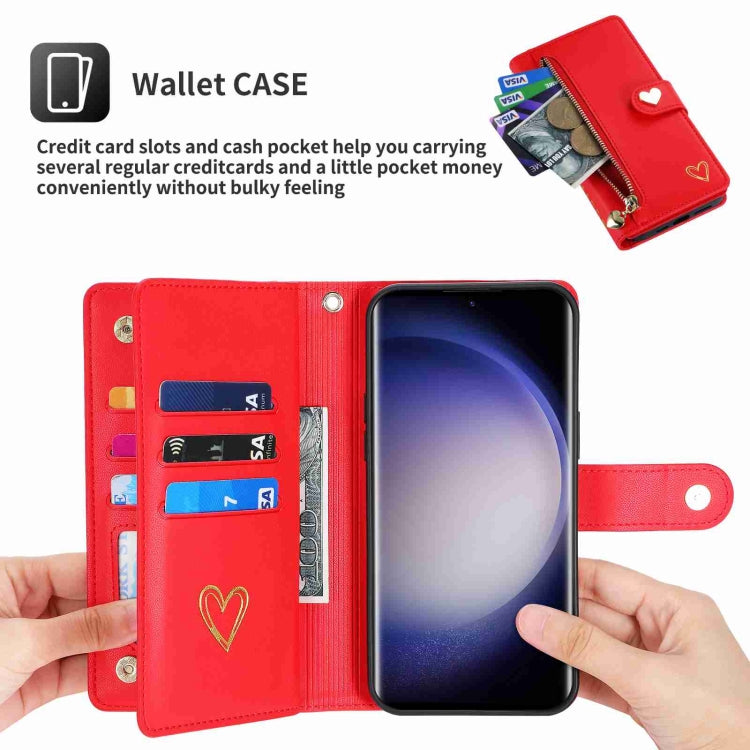 For Samsung Galaxy S23 Ultra 5G POLA Love Multi-Card Slots Zipper Wallet Leather Phone Case